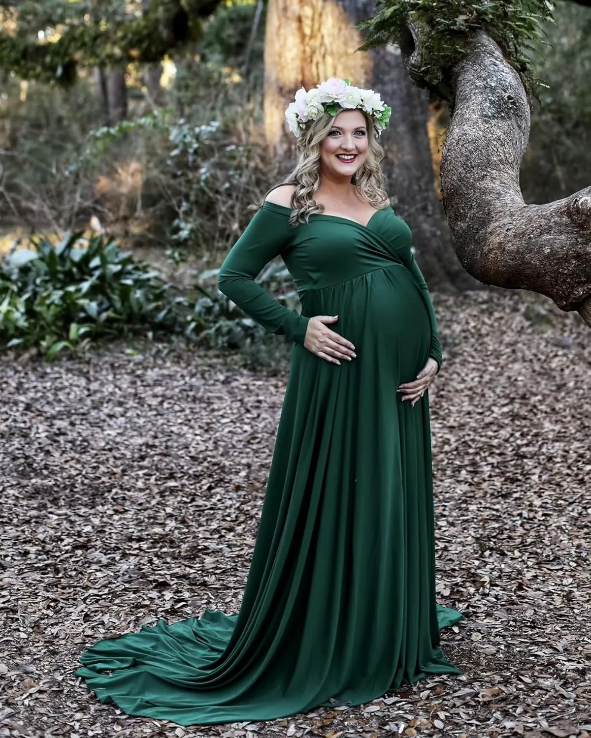 Saslax Maternity Off Shoulders Half Circle Gown for Baby Shower Photo Props Dress