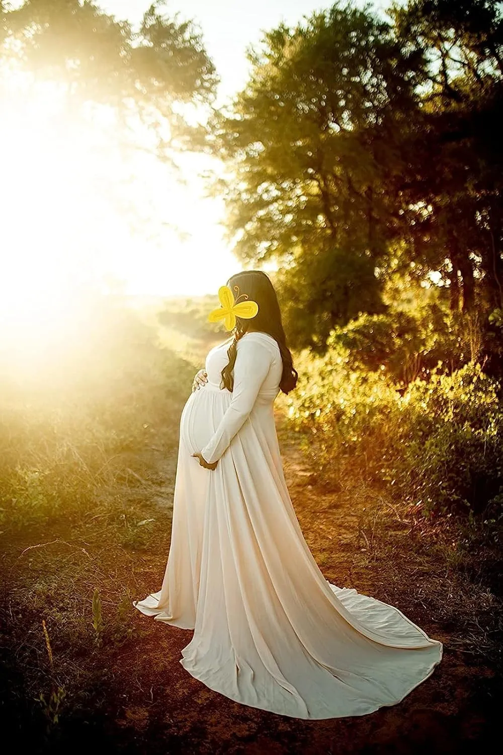 Saslax Maternity Off Shoulders Half Circle Gown for Baby Shower Photo Props Dress