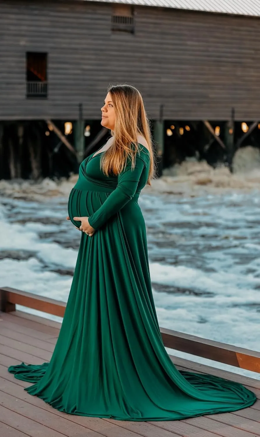 Saslax Maternity Off Shoulders Half Circle Gown for Baby Shower Photo Props Dress