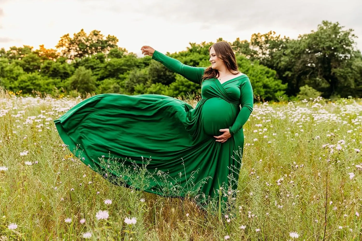 Saslax Maternity Off Shoulders Half Circle Gown for Baby Shower Photo Props Dress