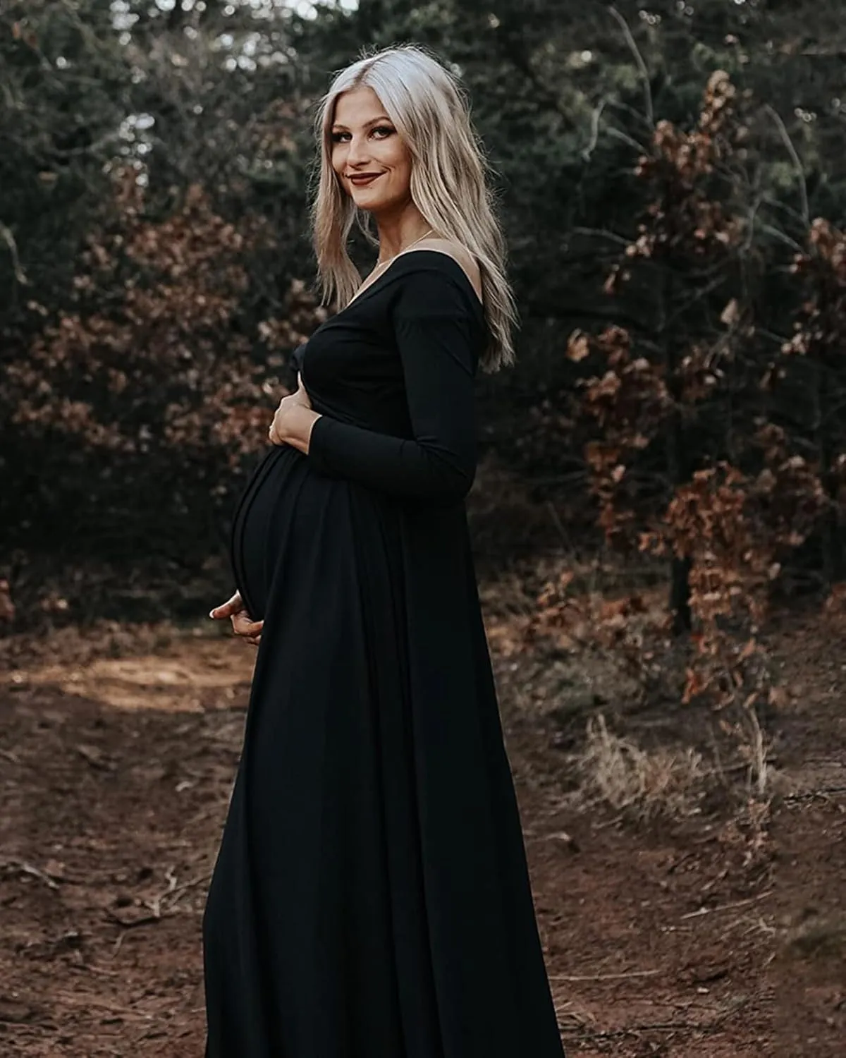 Saslax Maternity Off Shoulders Half Circle Gown for Baby Shower Photo Props Dress