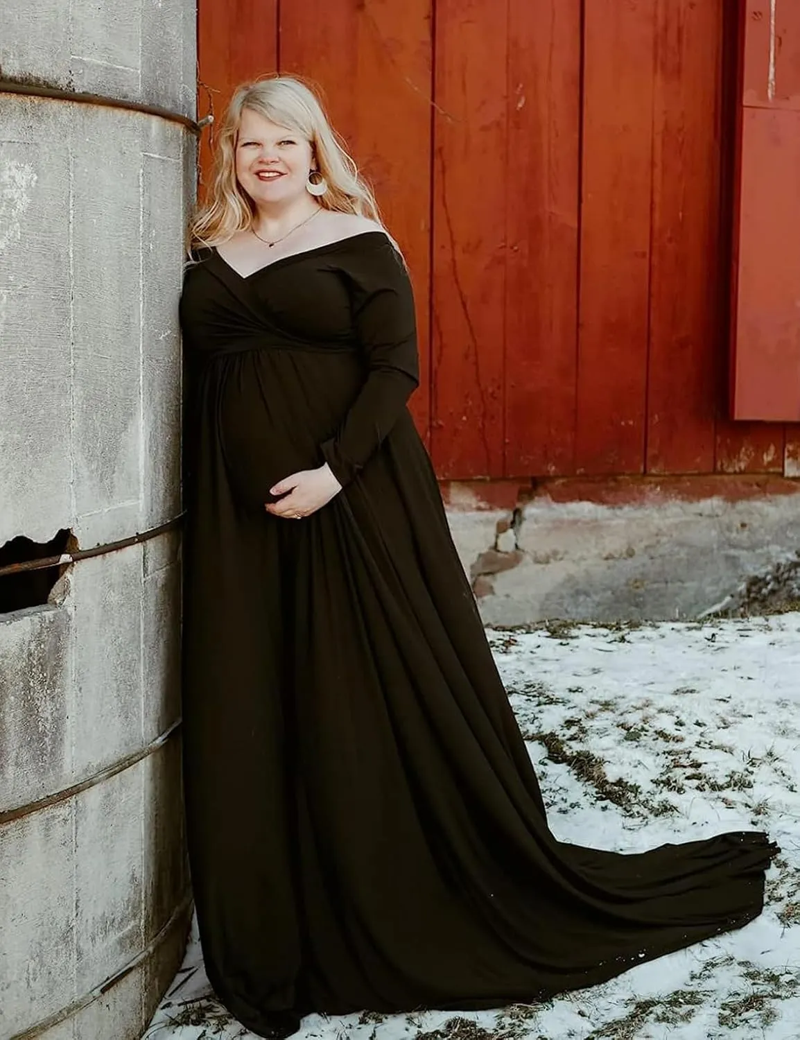 Saslax Maternity Off Shoulders Half Circle Gown for Baby Shower Photo Props Dress
