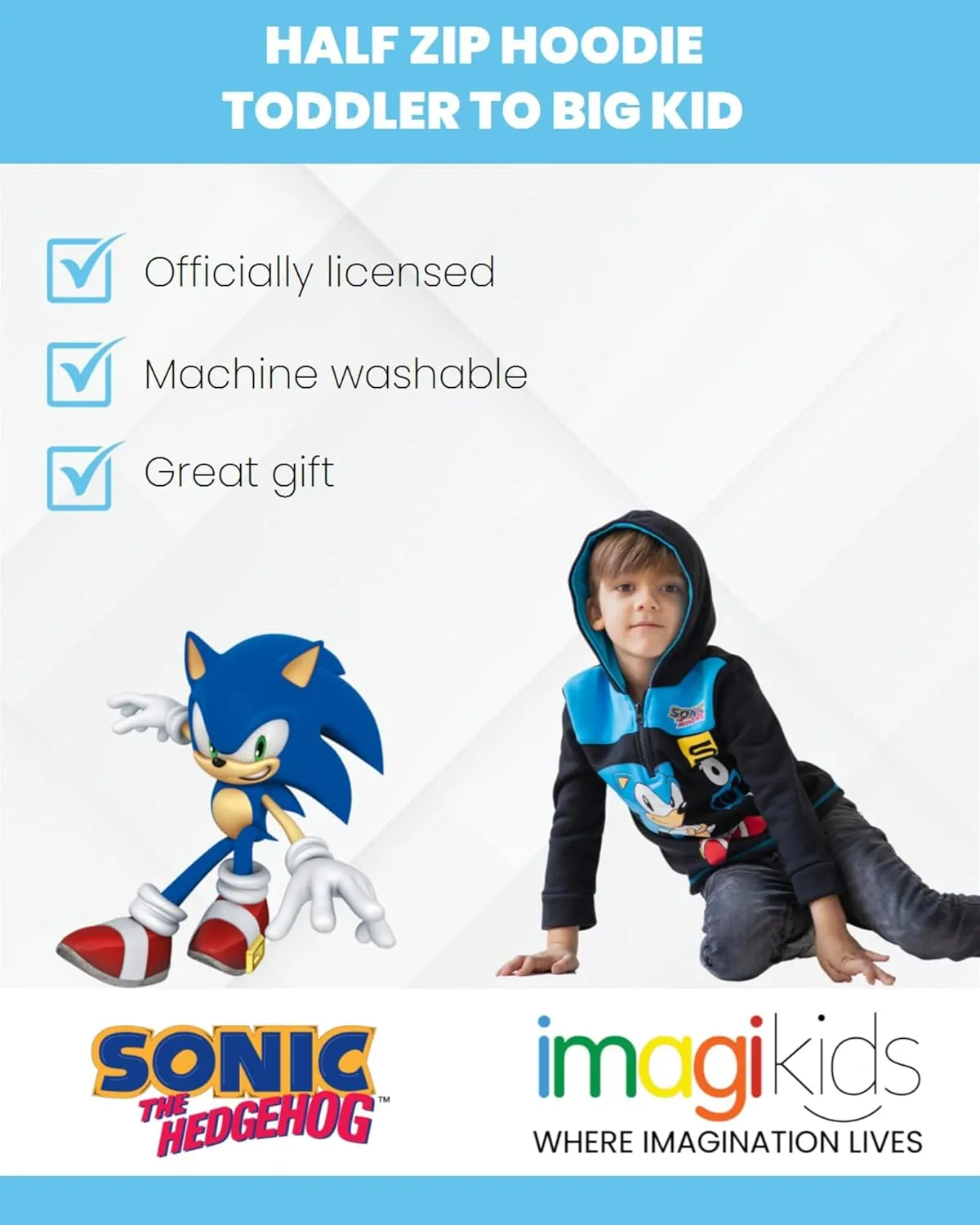 SEGA Sonic the Hedgehog Fleece Half Zip Hoodie Toddler to Big Kid