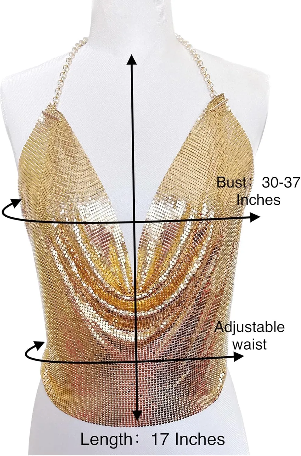 Tchin Sparkly Sexy Sequin Tops for Women Backless Halter Glitter Metallic Chain Crop Top