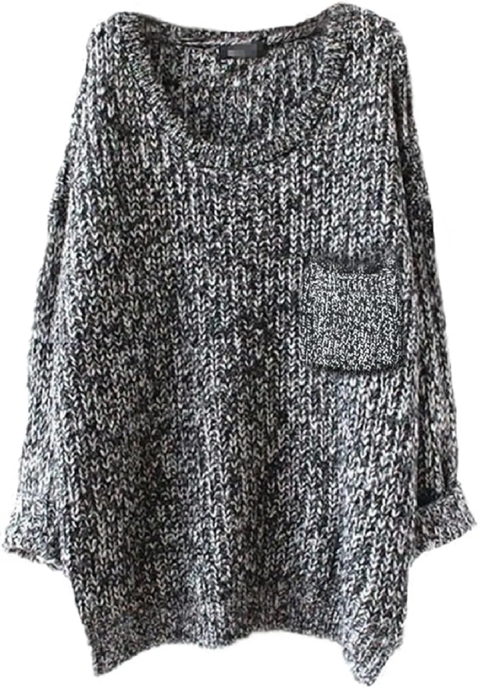 Women's Casual Unbalanced Crew Neck Knit Sweater Loose Pullover Cardigan