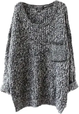 Women's Casual Unbalanced Crew Neck Knit Sweater Loose Pullover Cardigan