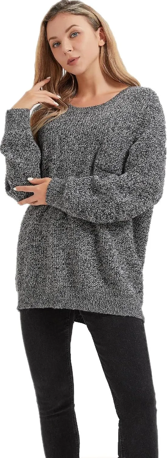 Women's Casual Unbalanced Crew Neck Knit Sweater Loose Pullover Cardigan