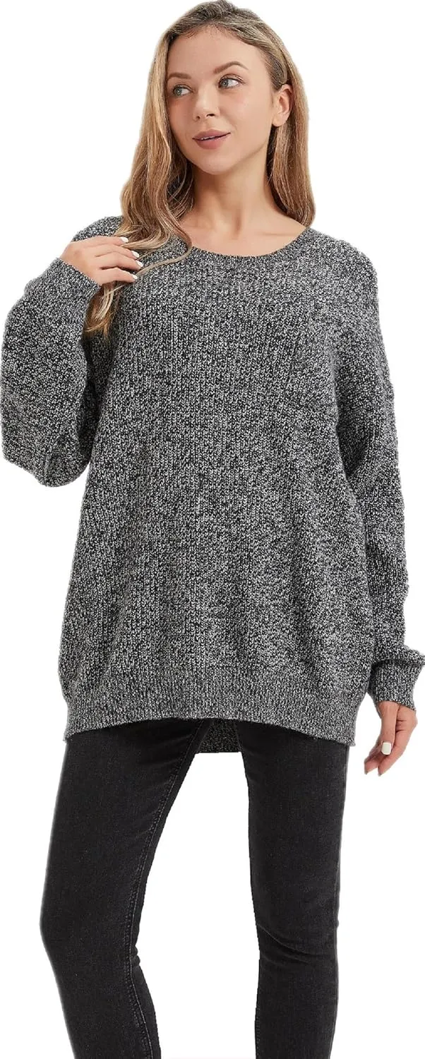 Women's Casual Unbalanced Crew Neck Knit Sweater Loose Pullover Cardigan