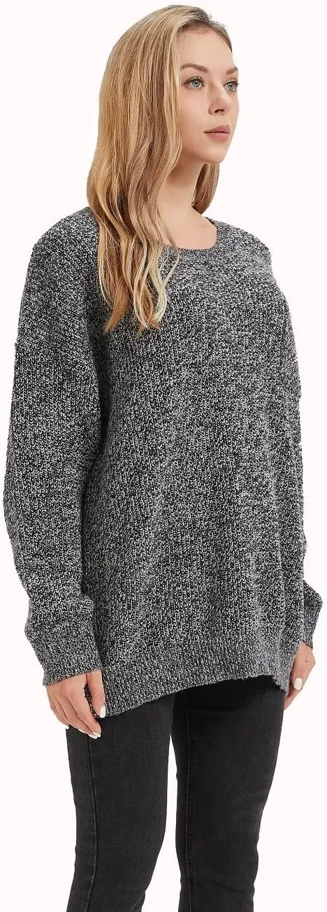 Women's Casual Unbalanced Crew Neck Knit Sweater Loose Pullover Cardigan