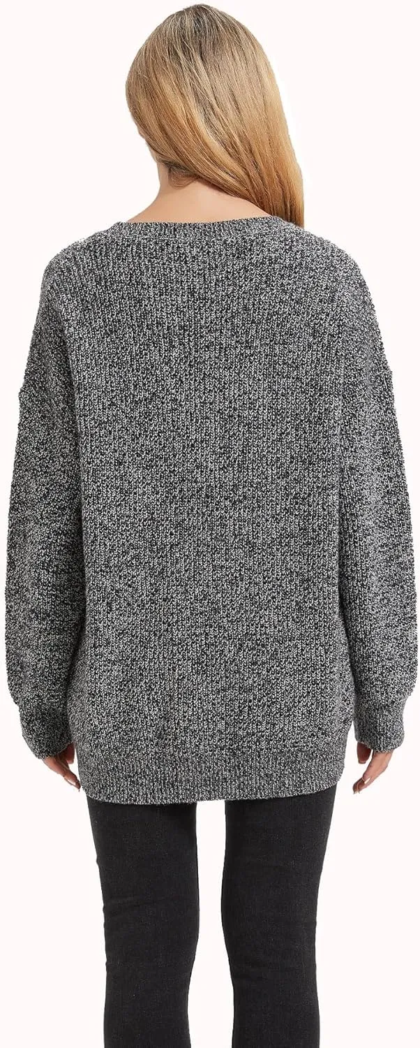 Women's Casual Unbalanced Crew Neck Knit Sweater Loose Pullover Cardigan