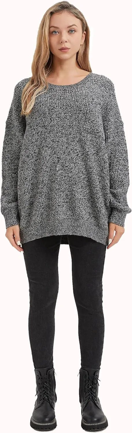 Women's Casual Unbalanced Crew Neck Knit Sweater Loose Pullover Cardigan